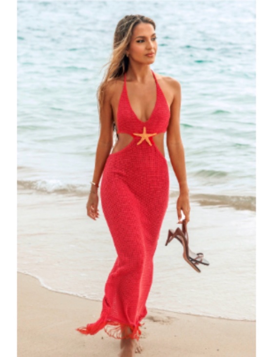 Cupshe Other - Cupshe Coral Halter Knit Coverup Dress with Starfish Accent